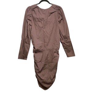 ASOS Design Solid Dark Brown Round Neck Long Sleeve Ruched Dress 10